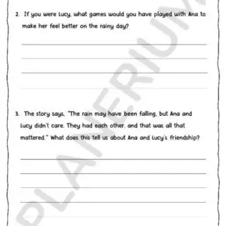 Rainy day friendship questions worksheet.