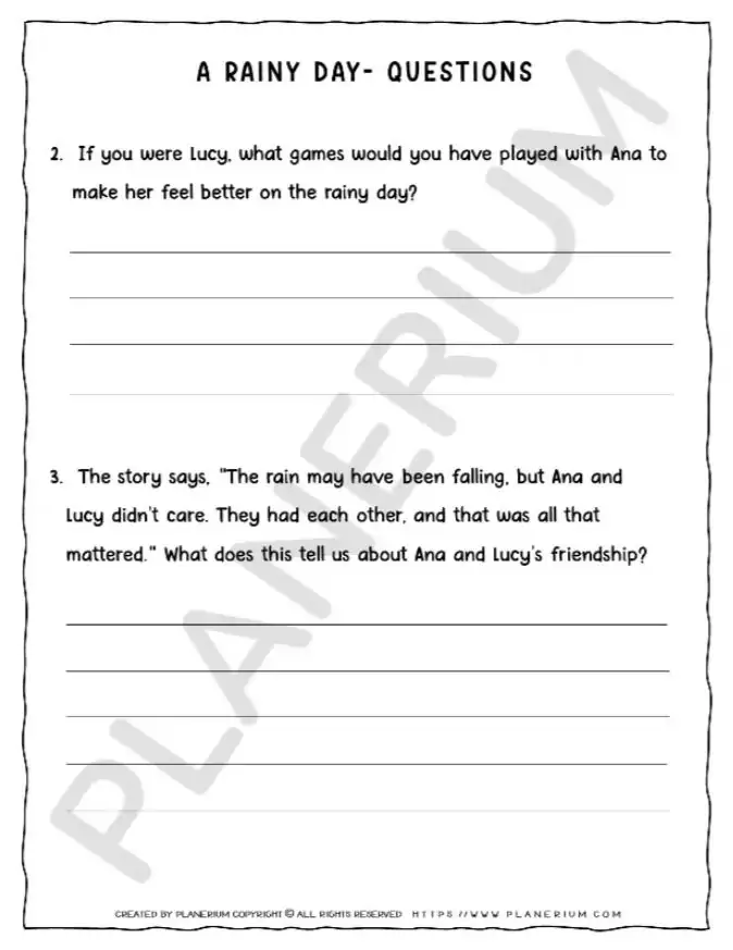 Rainy day friendship questions worksheet.
