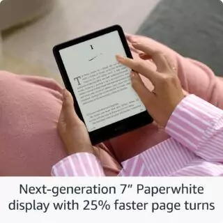 Kindle Paperwhite 16GB: Fast E-Reader with 7-Inch Glare-Free Screen, Ideal for Educators, Against a Serene Blue Backdrop