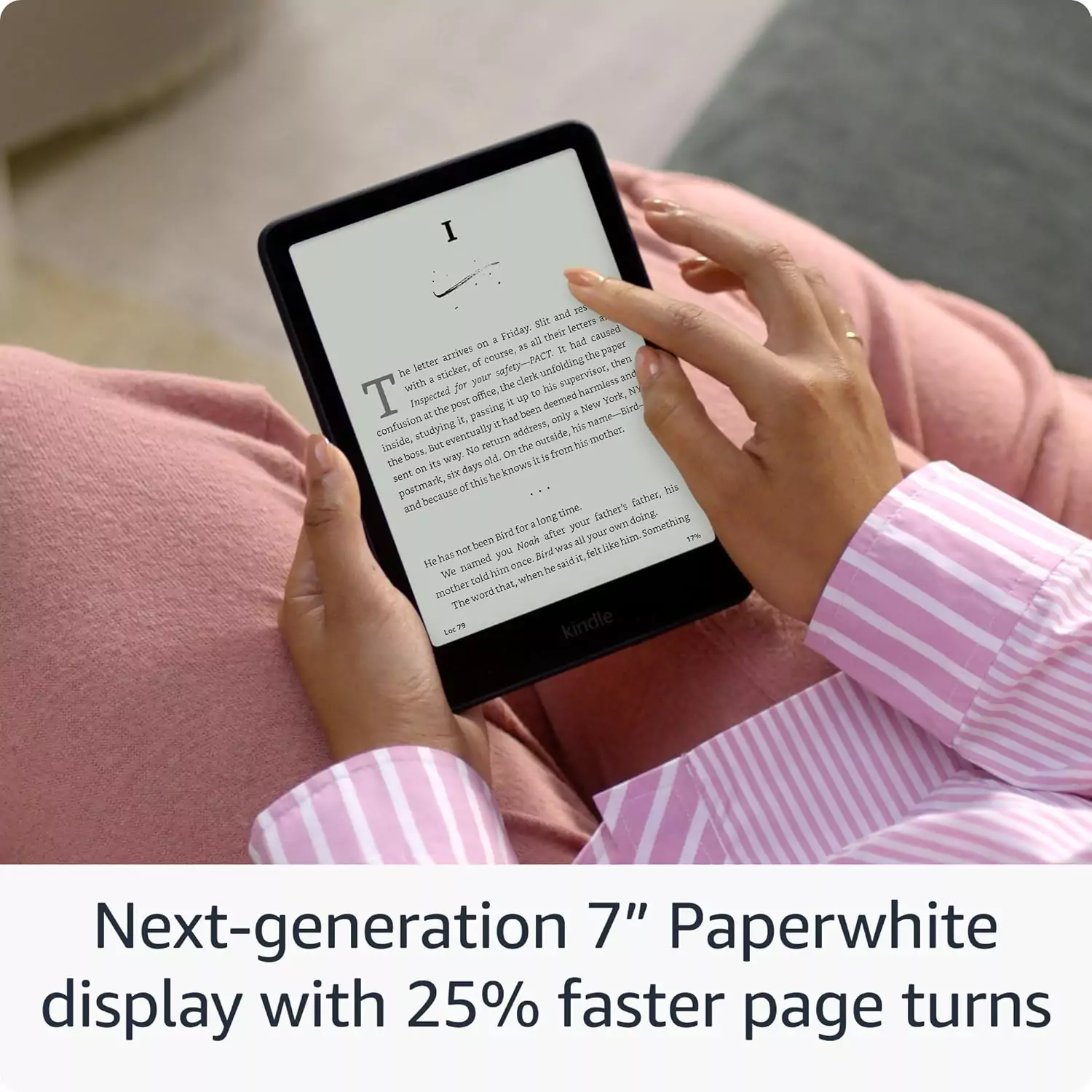Kindle Paperwhite 16GB: Fast E-Reader with 7-Inch Glare-Free Screen, Ideal for Educators, Against a Serene Blue Backdrop