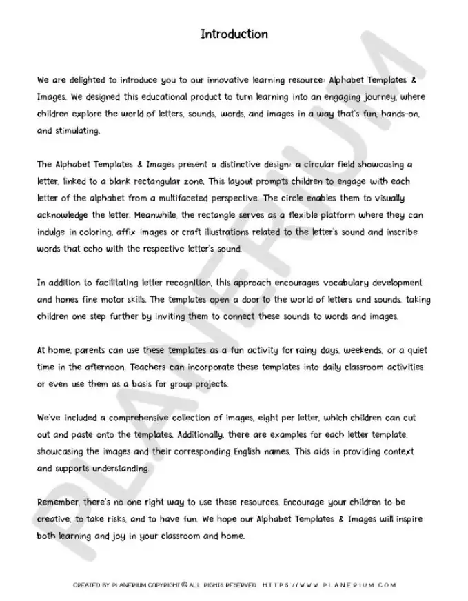 Introduction to Alphabet Templates & Images learning resource.