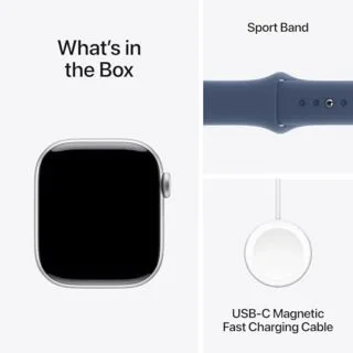 Apple Watch Series 10 GPS, 42mm in silver aluminum, with denim sport band, ideal fitness tracker for educators focusing on health and wellness.