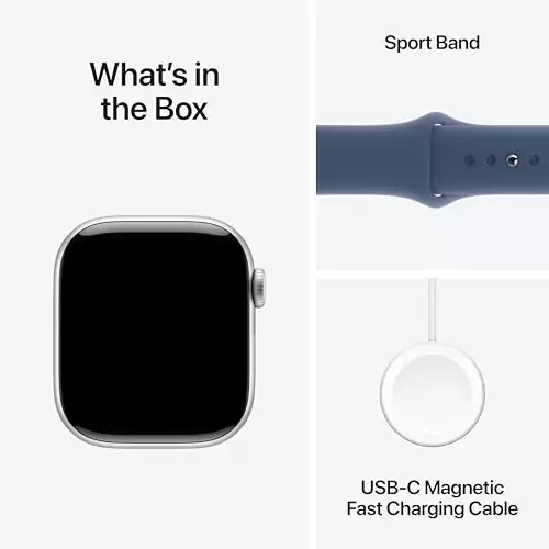 Apple Watch Series 10 GPS, 42mm in silver aluminum, with denim sport band, ideal fitness tracker for educators focusing on health and wellness.