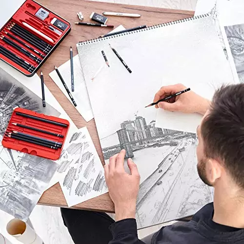 Arteza 33 Piece Drawing Set for Educators offers graphite and charcoal tools, perfect for artists seeking diverse sketching supplies.