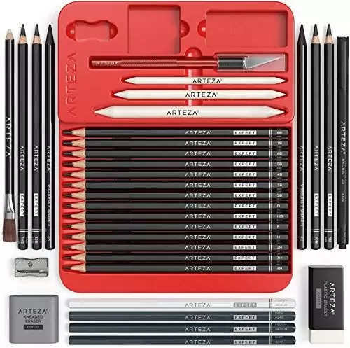 33-piece Arteza drawing set designed for adults and educators, featuring a comprehensive range of sketching tools for creative projects.