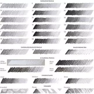 Arteza 33-Piece Drawing Set for Adults: Includes versatile graphite and charcoal pencils for sketching and shading, ideal for artists of all levels.