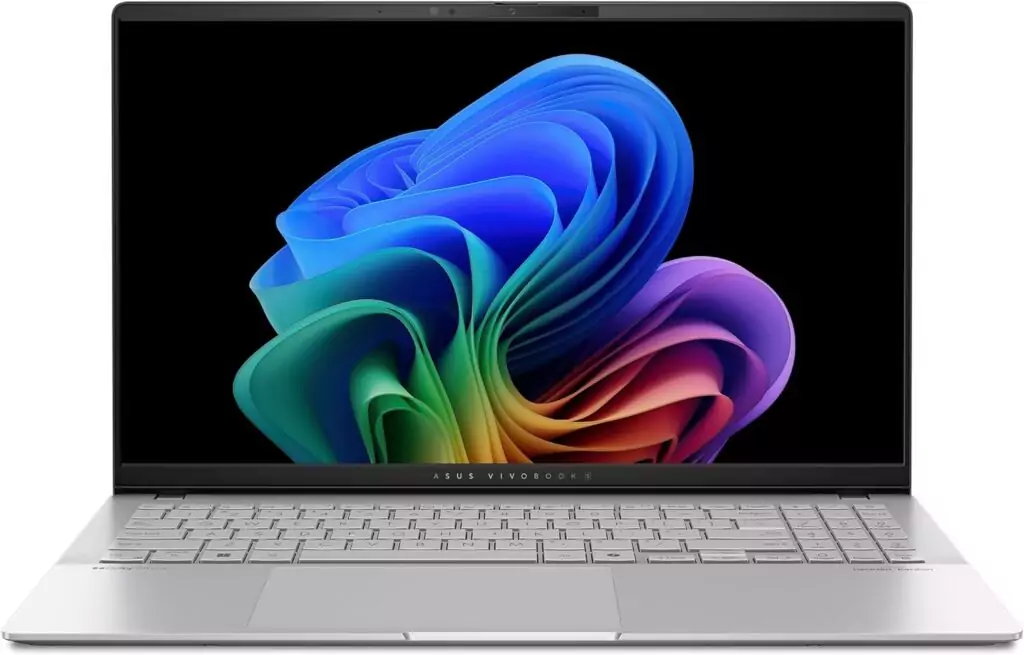 ASUS Vivobook S15 features a 15.6-inch 3K 120Hz OLED display ideal for educators, offering vibrant visuals and smooth performance for teaching tasks.