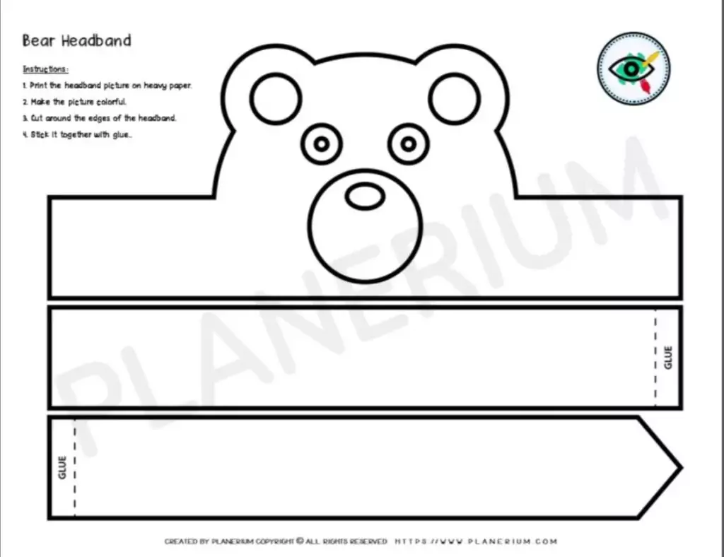 Bear headband template with crafting instructions.