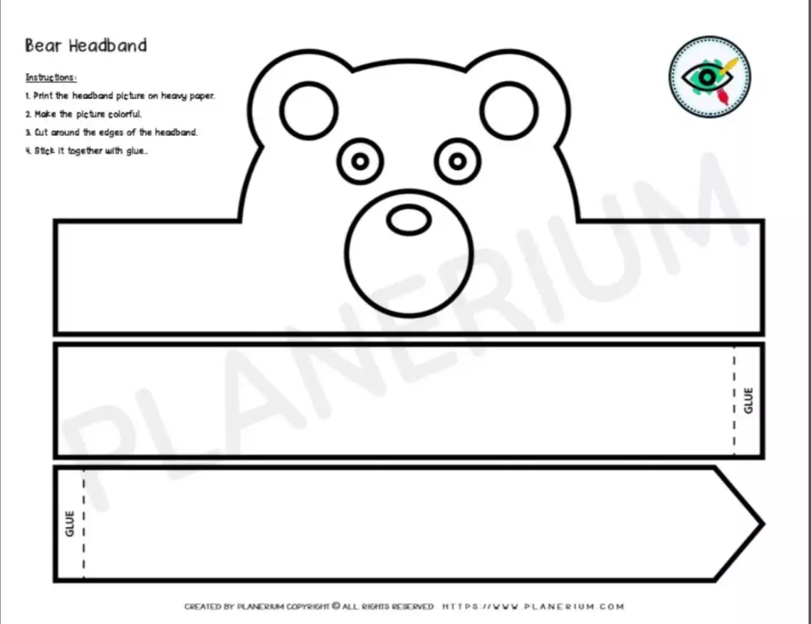 Bear headband template with crafting instructions.