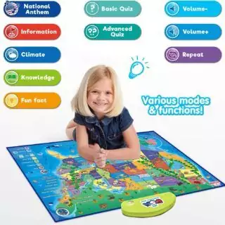 Interactive USA Map for Kids: Engaging Educational Toy for Ages 5-12, Colorful Game Poster Promotes Learning and Fun in Geography.