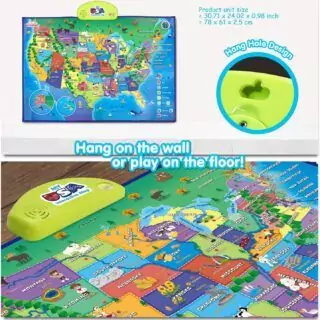 Interactive USA Map Poster for Kids, Ages 5-12 - Educational Tool for Study Rooms, Promotes Fun Learning and Geography Skills Development