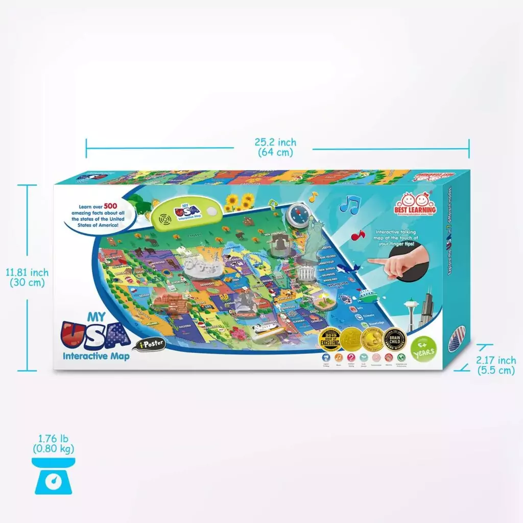 Interactive USA Map Poster: Educational Toy for Kids Aged 5-12, Enhances Learning and Geographic Skills, Ideal for Homeschooling and Classroom Activities