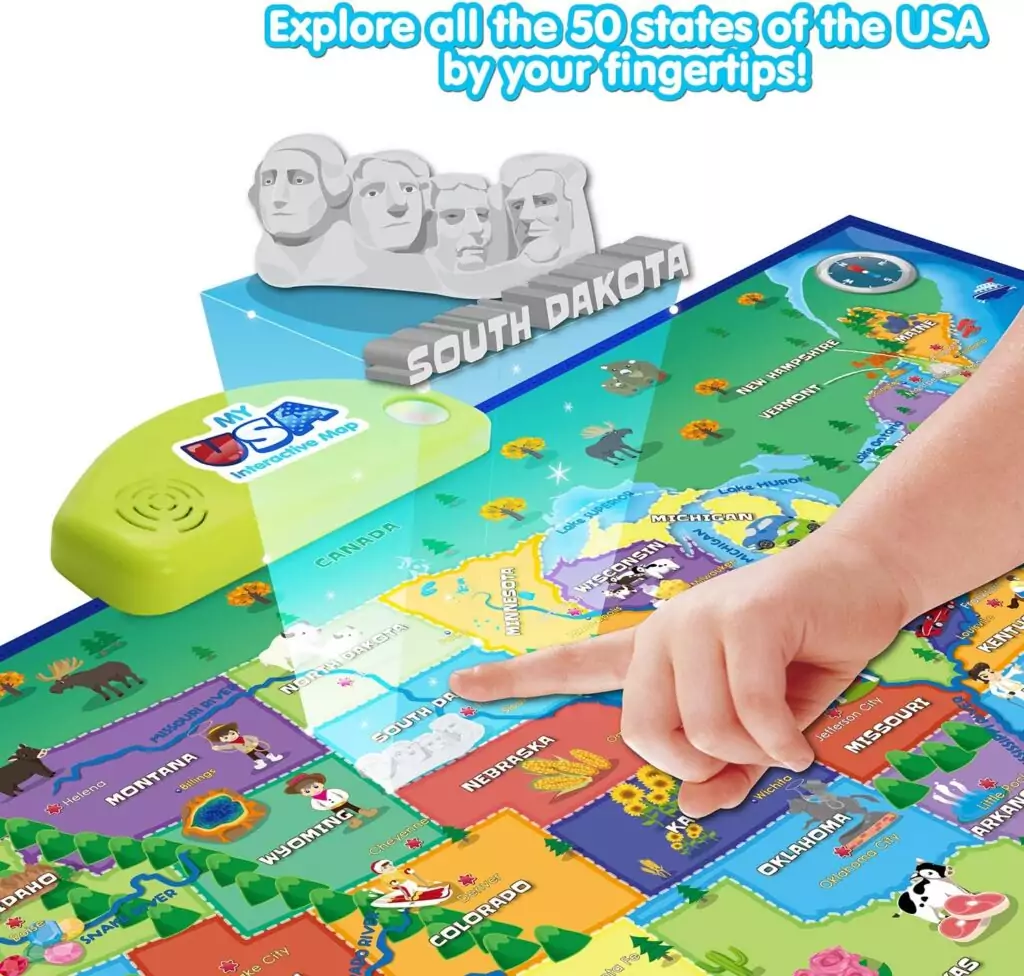 Interactive USA Map Poster for Kids: Educational and Fun Learning Decor, Ideal for Teaching Geography and Enhancing Children's Knowledge of States