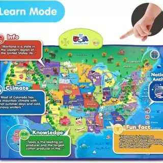 Educational USA Map Poster for Kids 5-12: Interactive Learning Tool with Bright Illustrations for Fun Geography Exploration and Knowledge Building