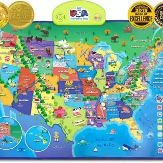 Explore the Interactive USA Map Poster for Kids, an engaging educational toy designed to enhance learning for children aged 5 to 12 through fun geography activities.