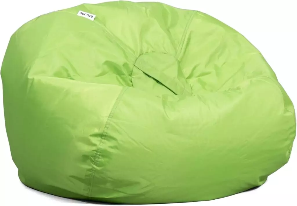 Big Joe Bean Bag Chair in Spicy Lime offers durable 2ft round seating ideal for classrooms, featuring an easy-clean surface and unique design.