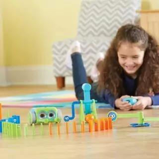 Interactive 45-piece Botley Coding Robot set designed for educators and children as a screen-free learning tool to develop coding skills.