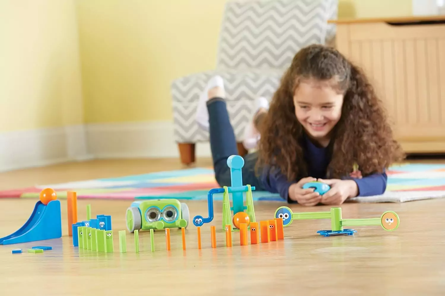 Interactive 45-piece Botley Coding Robot set designed for educators and children as a screen-free learning tool to develop coding skills.