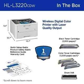 Brother HL-L3220CDW Color Laser Printer for Offices and Schools; features duplex and wireless printing, ideal for efficient document management.