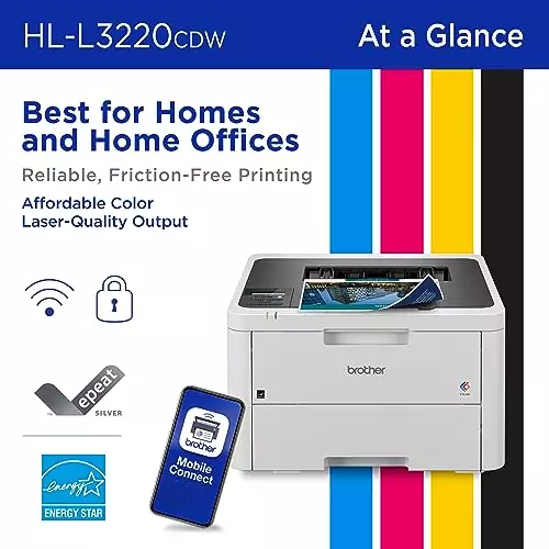 Brother HL-L3220CDW: Wireless color laser printer with fast duplex printing, ideal for classrooms and educators seeking efficient and reliable performance.