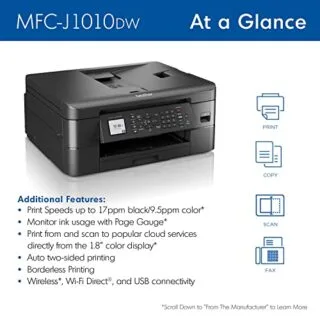 Brother MFC-J1010DW Wireless Color Printer: Perfect for Teachers. Offers Mobile Printing & Classroom Features, Including Duplex Printing Capability.