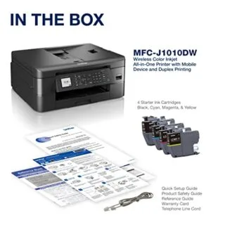 Brother MFC-J1010DW Wireless Color Printer ideal for educators, featuring mobile printing and easy duplex setup, perfect for any desk environment.