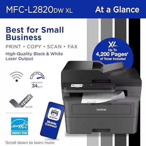 Brother MFC-L2820DW XL Wireless Laser Printer for Educators: Efficient Scanning, Copying, Faxing Solution for Enhanced Classroom Productivity