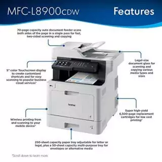 Color Laser Printer Brother MFC-L8900CDW: Ideal for Educators and Administrative Offices, Supports Amazon Dash Replenishment for Efficient Supply Management.