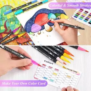 Caliart 34 Dual Tip Brush Pens for Creative Art: Vibrant, Aesthetic School Supplies for Teachers and Students. Ideal for Colorful Educational Projects.