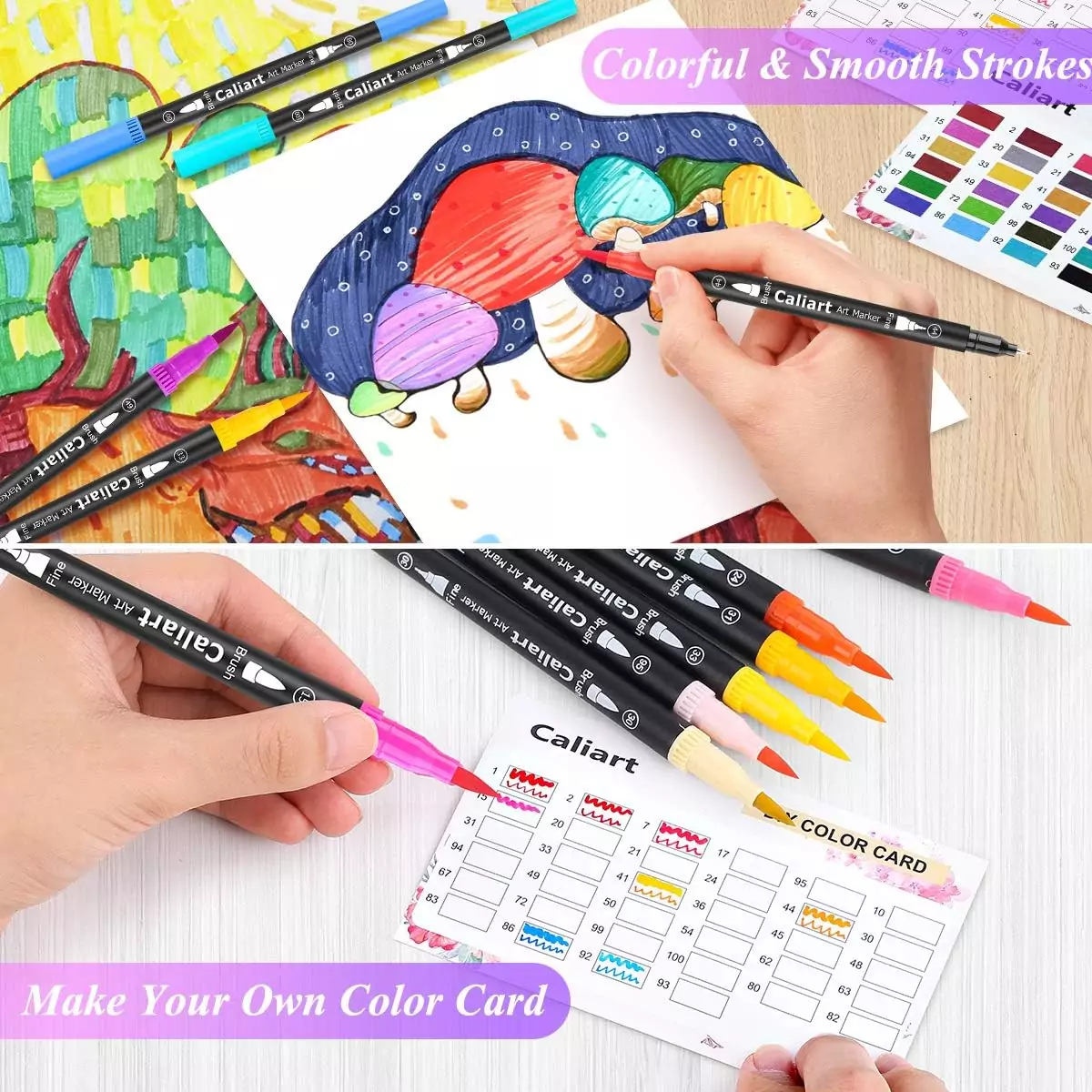 Caliart 34 Dual Tip Brush Pens for Creative Art: Vibrant, Aesthetic School Supplies for Teachers and Students. Ideal for Colorful Educational Projects.