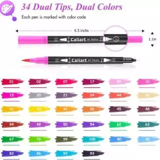 Vibrant Caliart Dual Tip Brush Pens ideal for enhancing creative art projects with vivid colors and versatile dual-ended design for artists.