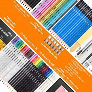 Caliart 176-Piece Sketching Kit: Comprehensive Art Supplies Including 100 Sheets, Ideal for Educators and Artists Seeking Quality Tools