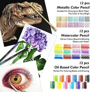 Caliart Sketching Kit 176pcs includes a sketchbook with 100 sheets and a 3-color palette, ideal for teachers and art educators to enhance creative instruction.