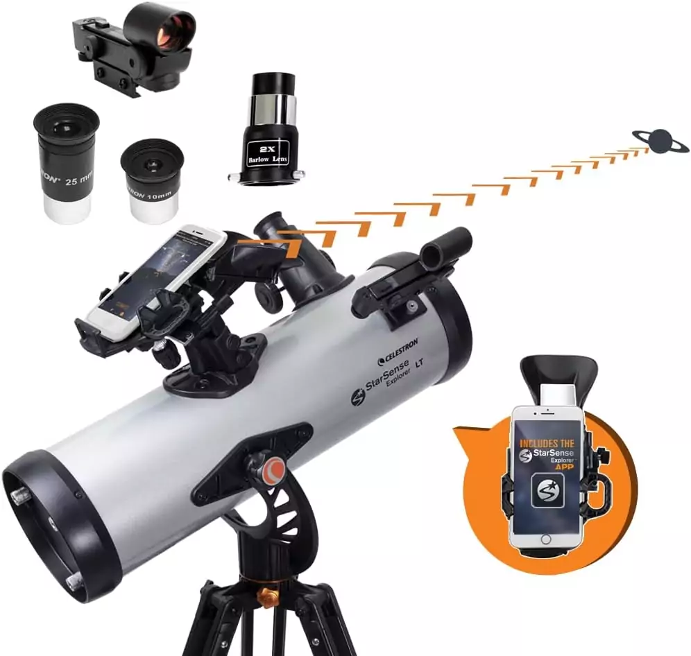 Smart telescope, Celestron StarSense Explorer LT 114AZ, enhances classroom astronomy activities with interactive stargazing and celestial exploration.