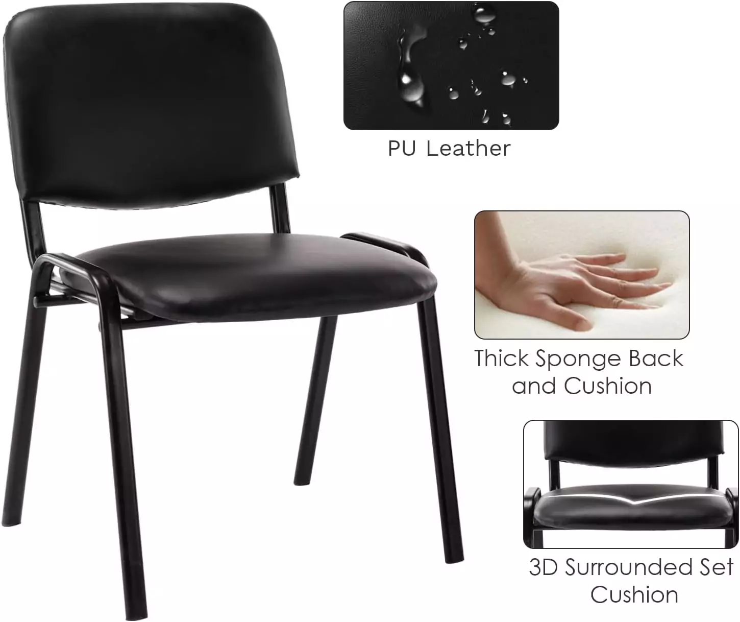 Set of 10 stackable PU leather office guest chairs for conference rooms, offering elegant and comfortable seating for meetings and gatherings.