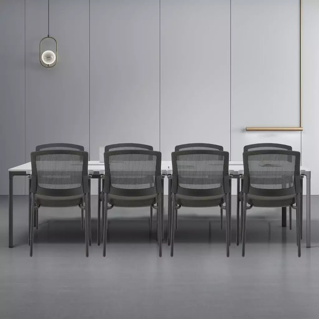 Ergonomic Clatina classroom guest chair featuring a breathable mesh back, stackable design, and lumbar support, ideal for educators seeking comfort.