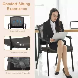 Ergonomic guest classroom chair with mesh back and lumbar support enhances educator comfort, ideal for prolonged teaching sessions.