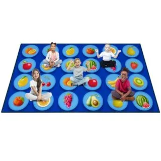 Vibrant 24-Seat Classroom Rug with Fruit Design – 7x13 Educational Playmat Ideal for Teachers and Learning Environments