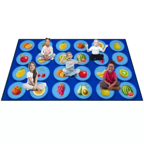 Vibrant 24-Seat Classroom Rug with Fruit Design – 7x13 Educational Playmat Ideal for Teachers and Learning Environments