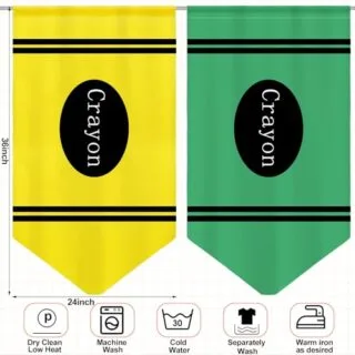 Vibrant classroom curtains with colorful crayon designs, perfect for creating an engaging and educational environment for back-to-school.