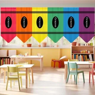 Brighten up your classroom with these vibrant rainbow curtains, perfect for back-to-school decor. Set of 6 colorful panels enhances any learning space.