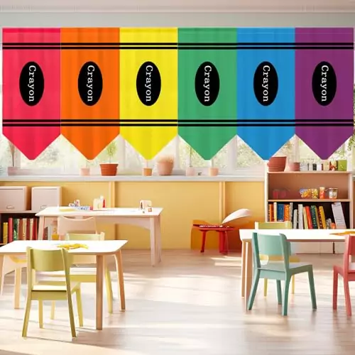 Brighten up your classroom with these vibrant rainbow curtains, perfect for back-to-school decor. Set of 6 colorful panels enhances any learning space.