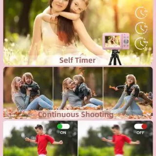 Compact digital camera with FHD 1080p resolution and 16x zoom, ideal for educators' photography, offering clear images and versatile features.