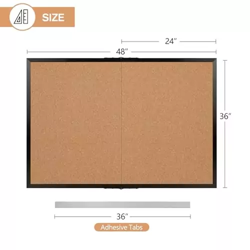 Large 36x48 cork board with a black wood frame, ideal as a foldable memo board for classroom and office use in 2023, enhancing organization.