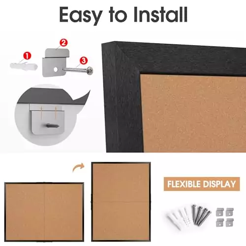 Large Cork Board Bulletin in a 36x48 black wood frame, perfect for organizing memos in classrooms or offices; designed for easy folding and space-saving.