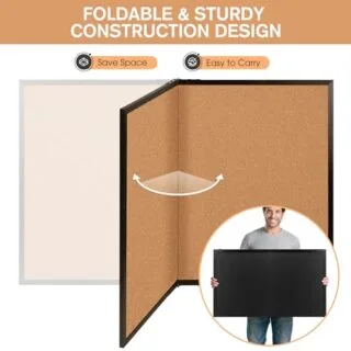 Black Wood Frame Foldable Bulletin Board, 36x48, ideal for classrooms and offices. High-quality, spacious cork board for organized display and easy note management.