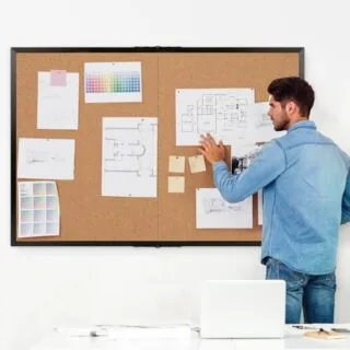 Large Cork Board Bulletin with 36x48 Black Wood Frame, perfect and versatile for displaying memos in classrooms or office environments.