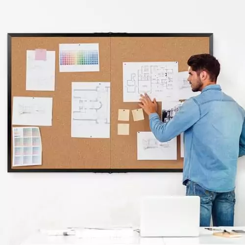 Large Cork Board Bulletin with 36x48 Black Wood Frame, perfect and versatile for displaying memos in classrooms or office environments.