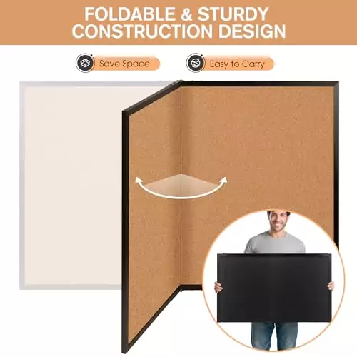 Black Wood Frame Foldable Bulletin Board, 36x48, ideal for classrooms and offices. High-quality, spacious cork board for organized display and easy note management.
