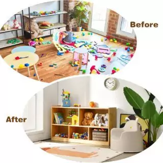 Costzon 2-Shelf Kids Bookcase: Wooden Toy Organizer with 5 Sections for Classroom Storage, Ideal for Organizing Books and Toys Efficiently.